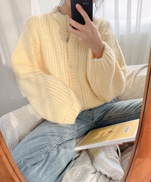 HALEY PESCA(ヘーリーペスカ)の「HALEY PESCA/ボリューム クロップド 無地カーディガン(カーディガン/ボレロ・レディース・イエロー/ブルー/ピンク・FREE)」の6枚目の写真