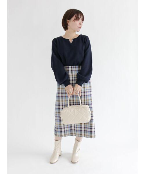 Te chichi TERRASSE(テチチテラス)の「チェックタイトスカート(スカート・レディース・ネイビー/グレー/モカ・フリ-)」の5枚目の写真