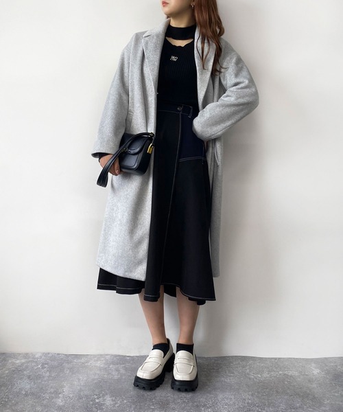 179/WG(イチナナキュウダブルジー)の「モッサ風ダブルフェイス テーラードコート(チェスターコート・レディース・グレー/ブラウン/ネイビー・MEDIUM)」の21枚目の写真