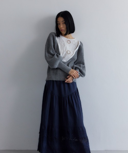 CASA FLINE（カーサフライン）の「刺繍ドッキングニットトップス（ニット/セーター・レディース・ホワイト/ブラック/グレー・FREE）」の14枚目の写真