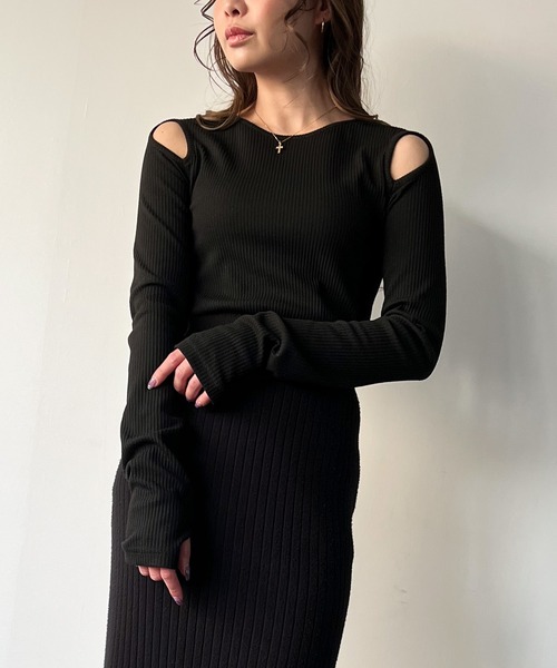 junoah(ジュノア)の「ショルダーカットリブトップス(Tシャツ/カットソー・レディース・ホワイト/グレイッシュベージュ/ブラック・LARGE/X-LARGE/MEDIUM)」の8枚目の写真