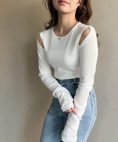junoah(ジュノア)の「ショルダーカットリブトップス(Tシャツ/カットソー・レディース・ホワイト/グレイッシュベージュ/ブラック・LARGE/X-LARGE/MEDIUM)」の15枚目の写真