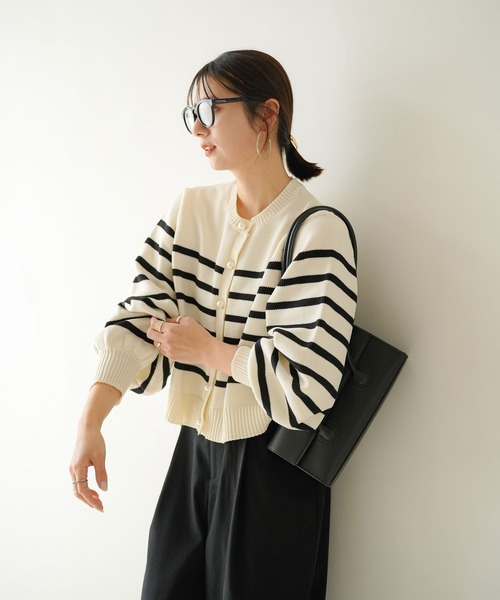 rectangle（レクタングル）の「パールボタンボーダーニットカーディガン（カーディガン/ボレロ・レディース・アイボリー/イエロー・FREE）」の15枚目の写真