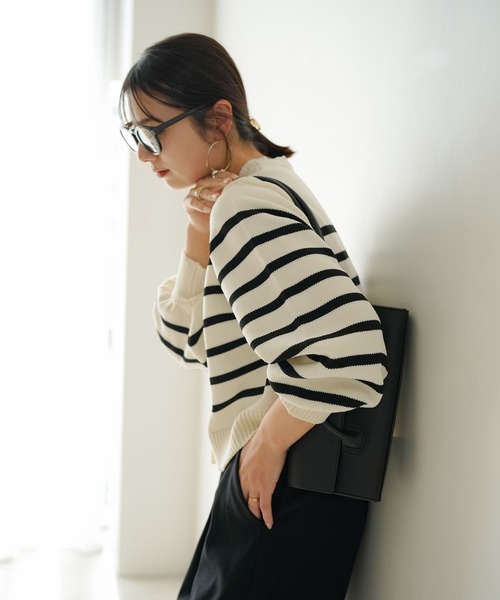 rectangle（レクタングル）の「パールボタンボーダーニットカーディガン（カーディガン/ボレロ・レディース・アイボリー/イエロー・FREE）」の16枚目の写真