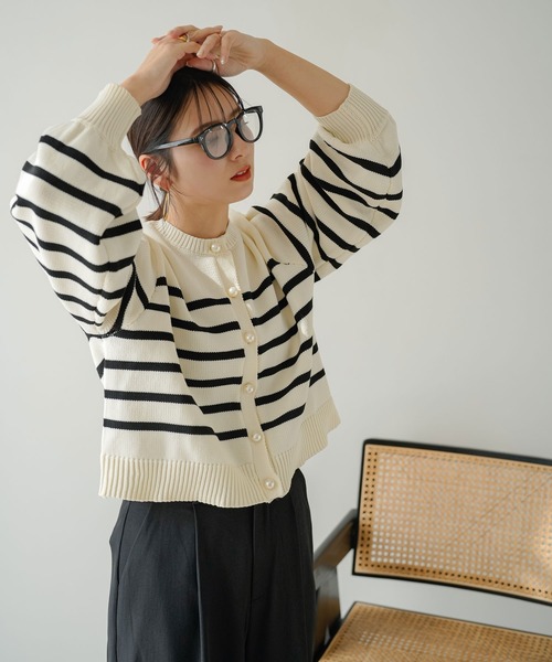 rectangle（レクタングル）の「パールボタンボーダーニットカーディガン（カーディガン/ボレロ・レディース・アイボリー/イエロー・FREE）」の17枚目の写真