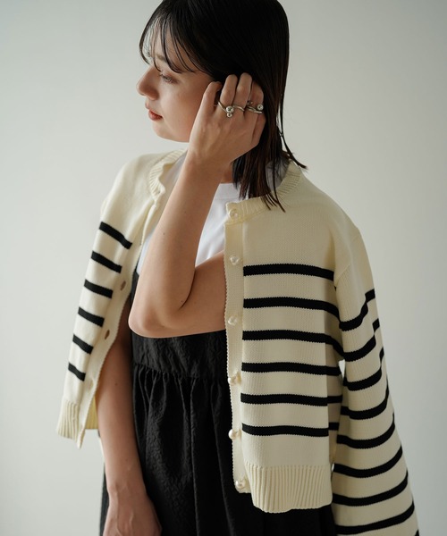 rectangle（レクタングル）の「パールボタンボーダーニットカーディガン（カーディガン/ボレロ・レディース・アイボリー/イエロー・FREE）」の20枚目の写真