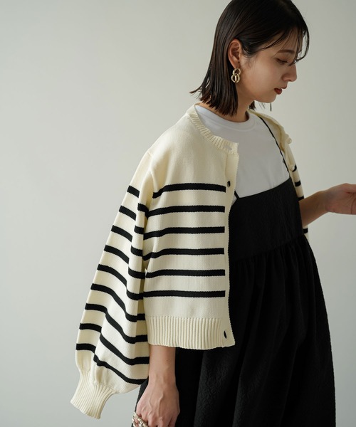 rectangle（レクタングル）の「パールボタンボーダーニットカーディガン（カーディガン/ボレロ・レディース・アイボリー/イエロー・FREE）」の21枚目の写真