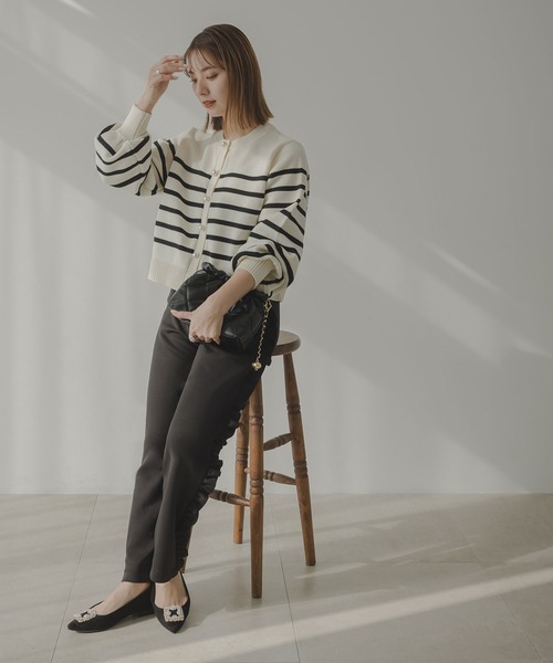 rectangle（レクタングル）の「パールボタンボーダーニットカーディガン（カーディガン/ボレロ・レディース・アイボリー/イエロー・FREE）」の22枚目の写真