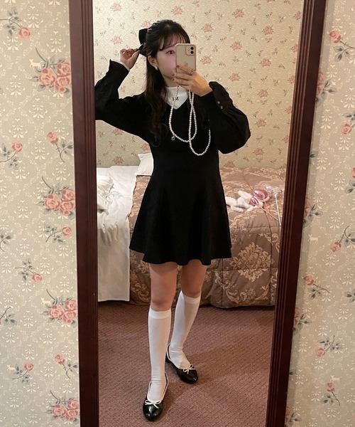 one after another NICE CLAUP（ワンアフターアナザーナイスクラップ）の「【スタッフ考案】ハイネックトップス+ミニワンピース（ワンピース・レディース・オフホワイト/ブラック/アイボリー・FREE）」の15枚目の写真