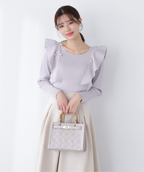 PROPORTION BODY DRESSING（プロポーションボディドレッシング）の「ラッフルレースリブニット / 1213170317（ニット/セーター・レディース・カーキ/ホワイト系その他/パープル・SMALL/MEDIUM）」の3枚目の写真