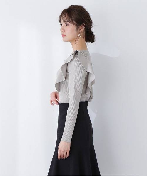 PROPORTION BODY DRESSING（プロポーションボディドレッシング）の「ラッフルレースリブニット / 1213170317（ニット/セーター・レディース・カーキ/ホワイト系その他/パープル・SMALL/MEDIUM）」の4枚目の写真