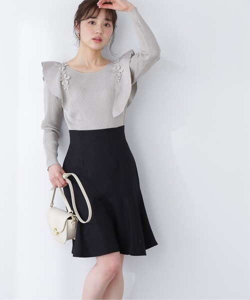 PROPORTION BODY DRESSING（プロポーションボディドレッシング）の「ラッフルレースリブニット / 1213170317（ニット/セーター・レディース・カーキ/ホワイト系その他/パープル・SMALL/MEDIUM）」の8枚目の写真