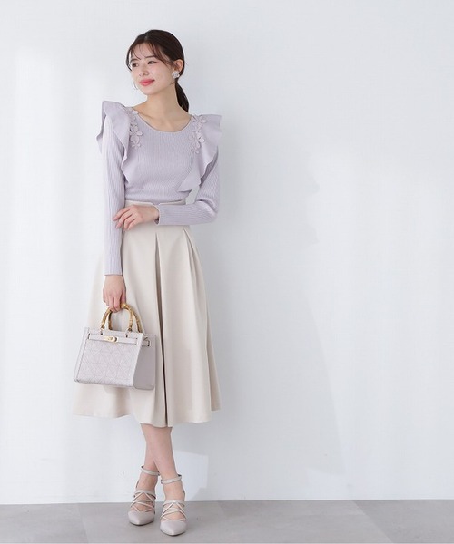 PROPORTION BODY DRESSING（プロポーションボディドレッシング）の「ラッフルレースリブニット / 1213170317（ニット/セーター・レディース・カーキ/ホワイト系その他/パープル・SMALL/MEDIUM）」の6枚目の写真