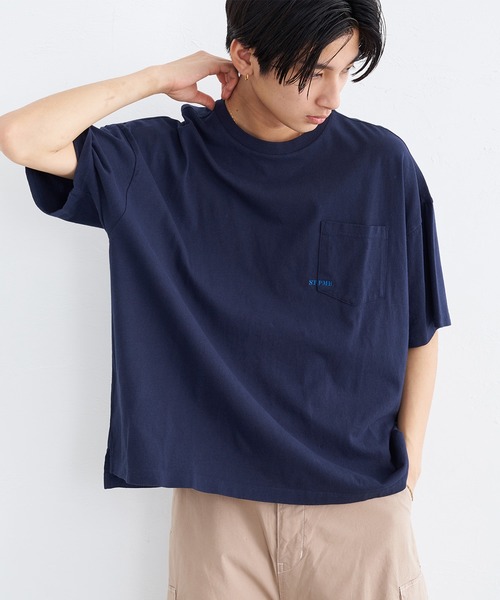 EDWIN（エドウィン）の「EDWIN エドウィン 【WEB限定】EDWIN STEPMARK ワイドボディポケットTシャツ H/S（Tシャツ/カットソー・メンズ・ネイビー系1/ホワイト×ブラック/ホワイト×イエロー/ホワイト×グリーン/ブラック×ブルー/ネイビー/ホワイト×レッド/ブラック×ホワイト/ネイビー系・LARGE/MEDIUM/SMALL）」の7枚目の写真