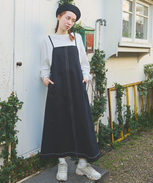 Crisp（クリスプ）の「ワークエプロンキャミワンピース（ワンピース・レディース・ブラック/ベージュ・FREE）」の13枚目の写真