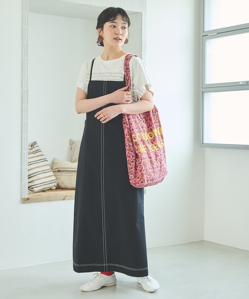 Crisp（クリスプ）の「ワークエプロンキャミワンピース（ワンピース・レディース・ブラック/ベージュ・FREE）」の3枚目の写真