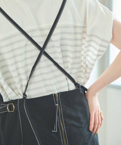 Crisp（クリスプ）の「ワークエプロンキャミワンピース（ワンピース・レディース・ブラック/ベージュ・FREE）」の7枚目の写真