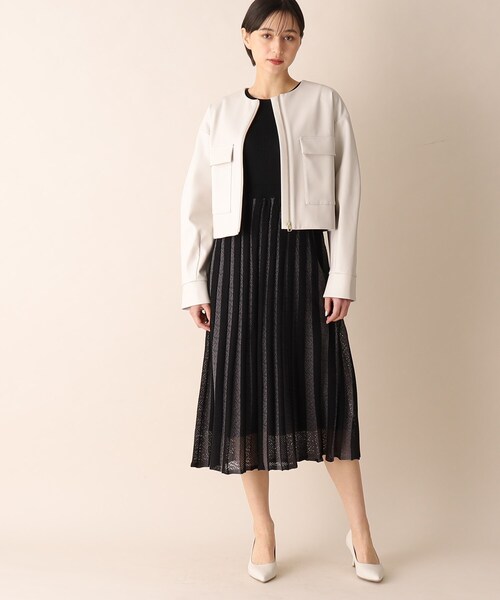 配色プリーツフィット&フレアニットワンピース【洗濯機洗い可/ドライタッチ】