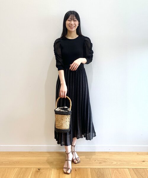 配色プリーツフィット&フレアニットワンピース【洗濯機洗い可/ドライタッチ】