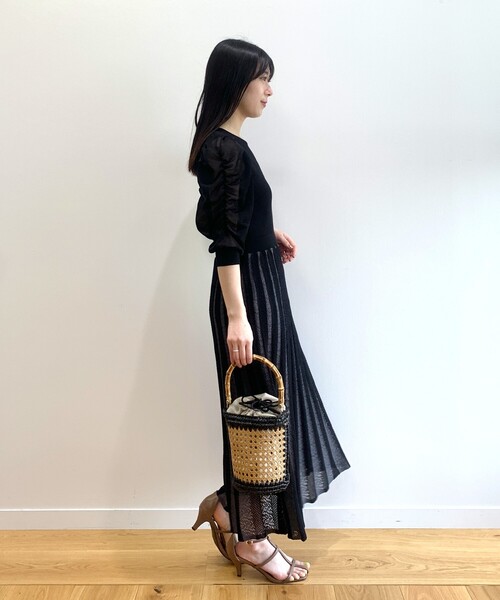 配色プリーツフィット&フレアニットワンピース【洗濯機洗い可/ドライタッチ】