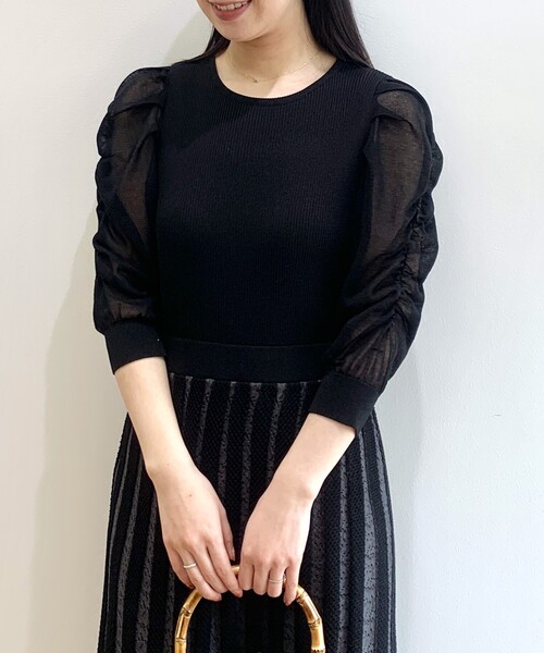 配色プリーツフィット&フレアニットワンピース【洗濯機洗い可/ドライタッチ】