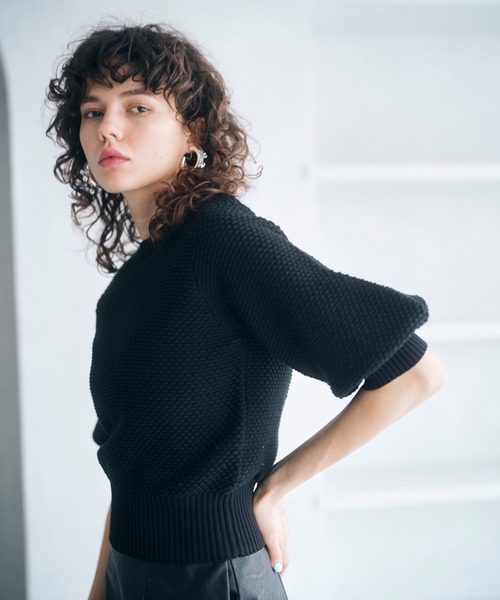 オーバーラップサークルハーフスリーブニット パル PAL 【Loungedress】ハーフスリーブニットプルオーバー