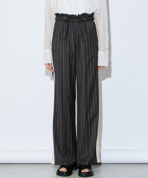 Lui's（ルイス）の「ドロストストライプラインパンツ（スラックス・レディース・ブラック/ホワイト・FREE）」の5枚目の写真