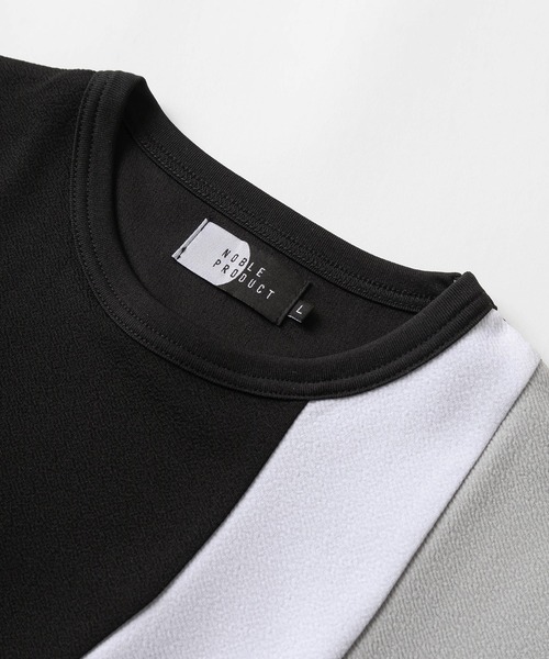 make a ray!(メイク ア レイ!)の「ウェーブ切り替えデザイン 半袖カットソー/パネル切り替え Tシャツ/ビッグシルエット/梨地素材(Tシャツ/カットソー・メンズ・オフホワイト/ブラック系その他/ブラック/ホワイト・M/L/XL)」の9枚目の写真