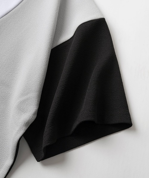 make a ray!(メイク ア レイ!)の「ウェーブ切り替えデザイン 半袖カットソー/パネル切り替え Tシャツ/ビッグシルエット/梨地素材(Tシャツ/カットソー・メンズ・オフホワイト/ブラック系その他/ブラック/ホワイト・M/L/XL)」の10枚目の写真