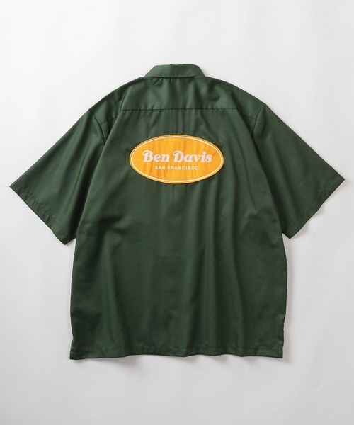 BEN DAVIS(ベンデイビス)の「【BEN DAVIS/ベンデイビス】オーバルロゴワッペン 無地&ストライプ柄 ビッグシルエット半袖ワークシャツ/オーバーサイズ(シャツ/ブラウス・メンズ・ブラック/ブルー/グリーン/ストライプ・M/L/XL)」の6枚目の写真