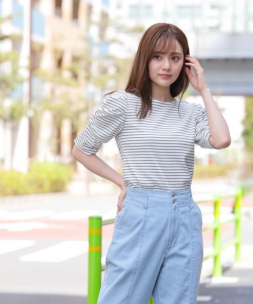 スフレパフスリプルオーバーボーダートップスパワショルTシャツブラウスカットソー Honeys（ハニーズ）の「パワショルトップス（Tシャツ/カットソー