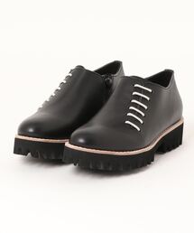 本革/軽量/264g】厚底サイドステッチシューズ ALL BLACK