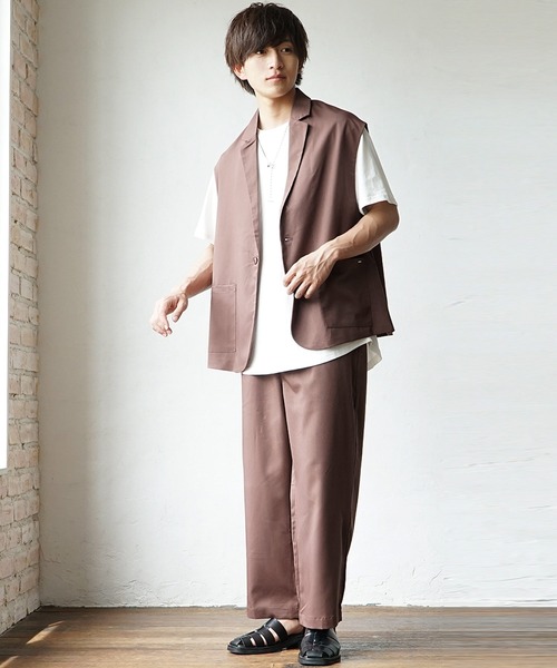 MinoriTY（マイノリティ）の「【MinoriTY】夏素材TRPUテーラードジレセットアップ ノースリーブベスト+ワイドパンツ スラックス メンズ 夏服【2点セット】（セットアップ・メンズ・モカ/サックスブルー/ベージュ・L/M）」の22枚目の写真