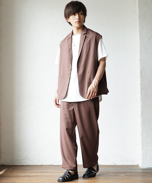 MinoriTY（マイノリティ）の「【MinoriTY】夏素材TRPUテーラードジレセットアップ ノースリーブベスト+ワイドパンツ スラックス メンズ 夏服【2点セット】（セットアップ・メンズ・モカ/サックスブルー/ベージュ・L/M）」の21枚目の写真