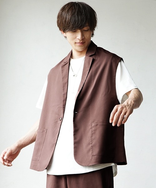 MinoriTY（マイノリティ）の「【MinoriTY】夏素材TRPUテーラードジレセットアップ ノースリーブベスト+ワイドパンツ スラックス メンズ 夏服【2点セット】（セットアップ・メンズ・モカ/サックスブルー/ベージュ・L/M）」の15枚目の写真