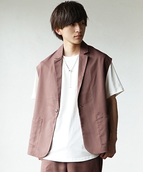 MinoriTY（マイノリティ）の「【MinoriTY】夏素材TRPUテーラードジレセットアップ ノースリーブベスト+ワイドパンツ スラックス メンズ 夏服【2点セット】（セットアップ・メンズ・モカ/サックスブルー/ベージュ・L/M）」の16枚目の写真