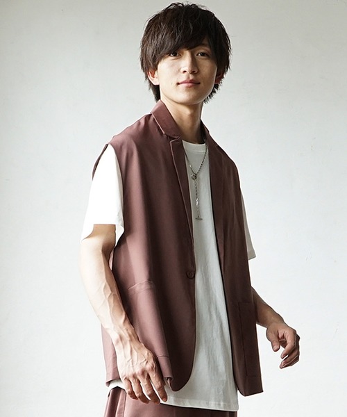 MinoriTY（マイノリティ）の「【MinoriTY】夏素材TRPUテーラードジレセットアップ ノースリーブベスト+ワイドパンツ スラックス メンズ 夏服【2点セット】（セットアップ・メンズ・モカ/サックスブルー/ベージュ・L/M）」の12枚目の写真