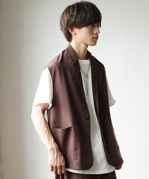 MinoriTY（マイノリティ）の「【MinoriTY】夏素材TRPUテーラードジレセットアップ ノースリーブベスト+ワイドパンツ スラックス メンズ 夏服【2点セット】（セットアップ・メンズ・モカ/サックスブルー/ベージュ・L/M）」の13枚目の写真