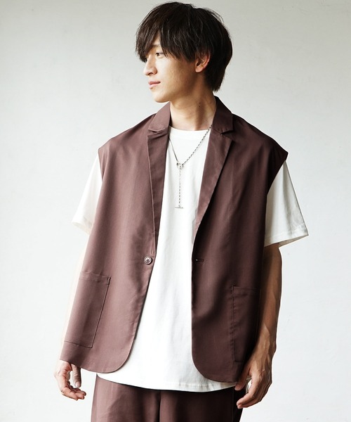 MinoriTY（マイノリティ）の「【MinoriTY】夏素材TRPUテーラードジレセットアップ ノースリーブベスト+ワイドパンツ スラックス メンズ 夏服【2点セット】（セットアップ・メンズ・モカ/サックスブルー/ベージュ・L/M）」の14枚目の写真