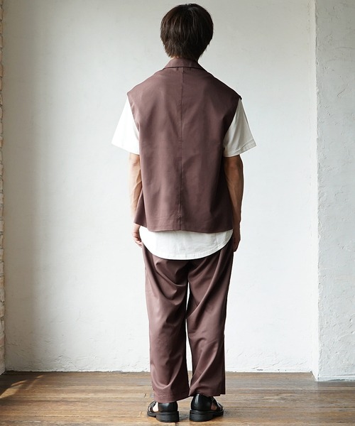 MinoriTY（マイノリティ）の「【MinoriTY】夏素材TRPUテーラードジレセットアップ ノースリーブベスト+ワイドパンツ スラックス メンズ 夏服【2点セット】（セットアップ・メンズ・モカ/サックスブルー/ベージュ・L/M）」の11枚目の写真