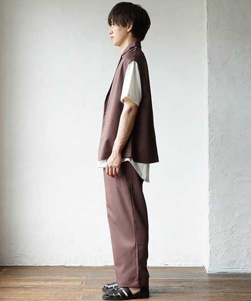 MinoriTY（マイノリティ）の「【MinoriTY】夏素材TRPUテーラードジレセットアップ ノースリーブベスト+ワイドパンツ スラックス メンズ 夏服【2点セット】（セットアップ・メンズ・モカ/サックスブルー/ベージュ・L/M）」の10枚目の写真