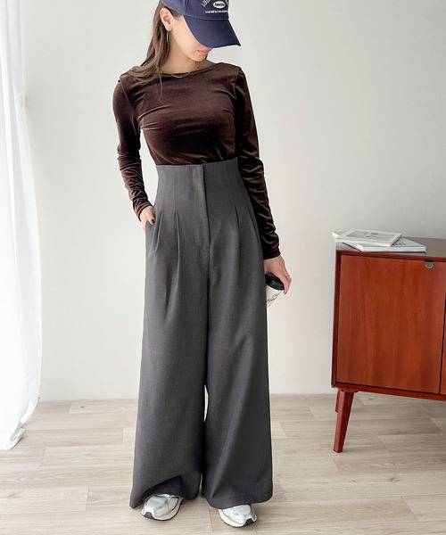 classicalelf(クラシカルエルフ)の「バックスタイルで魅せる。 美シルエットバックベルトワイドパンツ(スラックス・レディース・ベージュ/ブラック/グレー・LARGE/MEDIUM/SMALL/X-LARGE)」の21枚目の写真