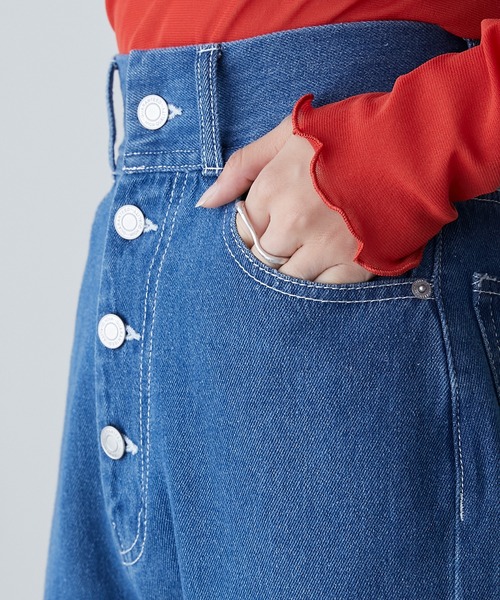 BONLECILL(ボンルシール)の「5ポケットボタンフライハイウエストデニムパンツ(デニムパンツ・レディース・ブラック/ネイビー/アイボリー/ブルー・S/M/L)」の22枚目の写真