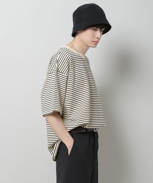 3.3 Field Trip (3.3フィールドトリップ)の「3.3 Field Trip/ボーダーカットSS 2969945(Tシャツ/カットソー・メンズ・ライトベージュ/ブラック・FREE)」の11枚目の写真
