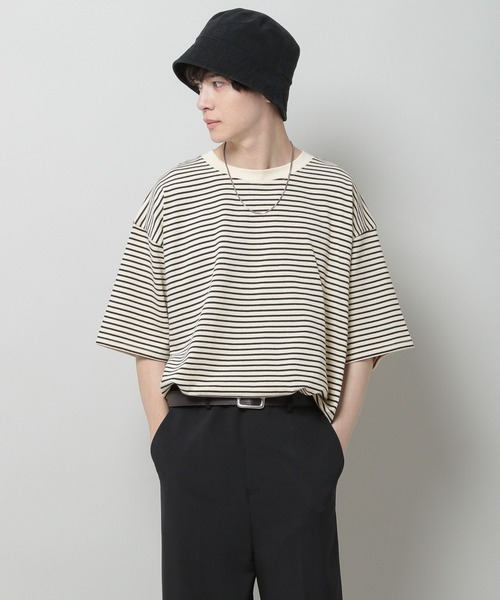 3.3 Field Trip (3.3フィールドトリップ)の「3.3 Field Trip/ボーダーカットSS 2969945(Tシャツ/カットソー・メンズ・ライトベージュ/ブラック・FREE)」の19枚目の写真