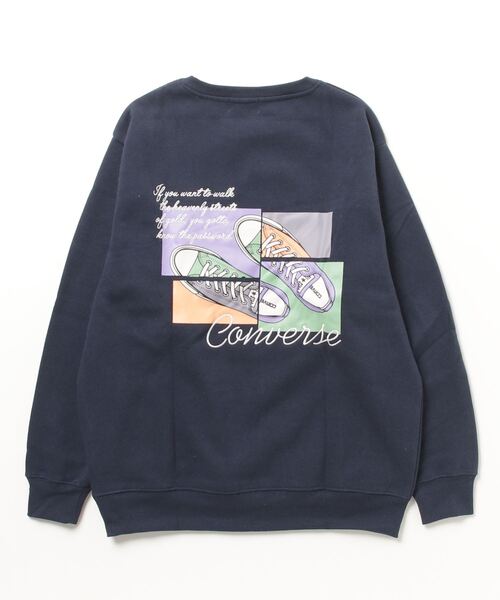 CONVERSE(コンバース)の「CONVERSE コンバース 裏起毛シューズ柄バックプリントトレーナー(スウェット・レディース・ブラック/ネイビー/グレー・M/L)」の11枚目の写真