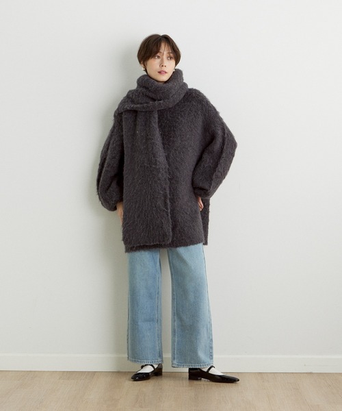 INED CLARO（イネドクラロ）の「メランジニットマフラー（マフラー・レディース・チャコールグレー/オフホワイト/ベージュ/レッド・フリー）」の14枚目の写真