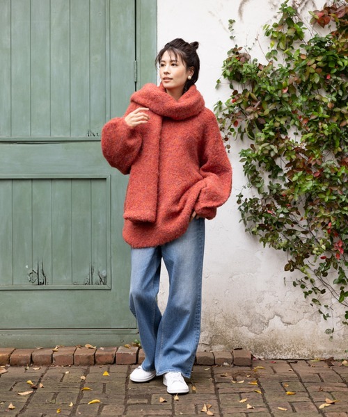 INED CLARO（イネドクラロ）の「メランジニットマフラー（マフラー・レディース・チャコールグレー/オフホワイト/ベージュ/レッド・フリー）」の18枚目の写真