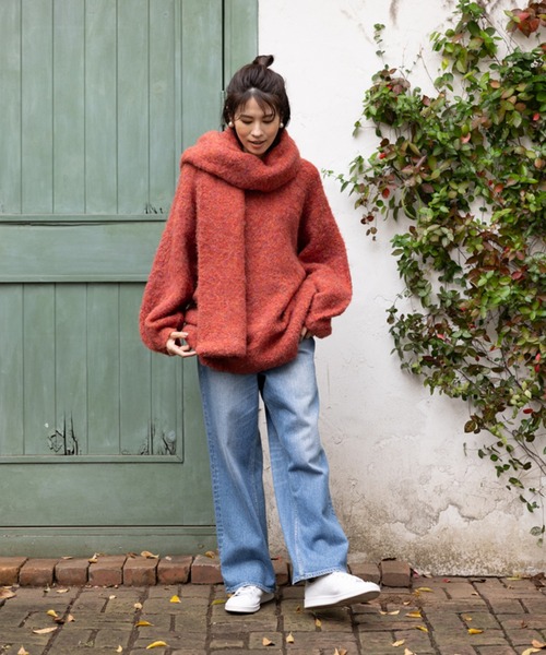 INED CLARO（イネドクラロ）の「メランジニットマフラー（マフラー・レディース・チャコールグレー/オフホワイト/ベージュ/レッド・フリー）」の19枚目の写真