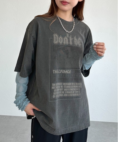 apres jour mignon(アプレジュールミニョン)の「ピグメントTシャツ+チュールセット【ZOZOTOWN限定アイテム】(Tシャツ/カットソー・レディース・ブラック系その他/ブラック系その他2・X-LARGE/フリー)」の2枚目の写真